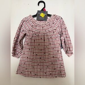 Pink Plaid Long Sleeve Dress with Tights